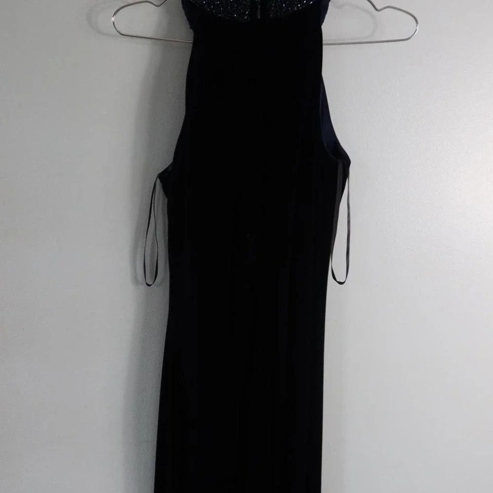Navy velvet 80s‎ dress with sequin collar and back zipper dress